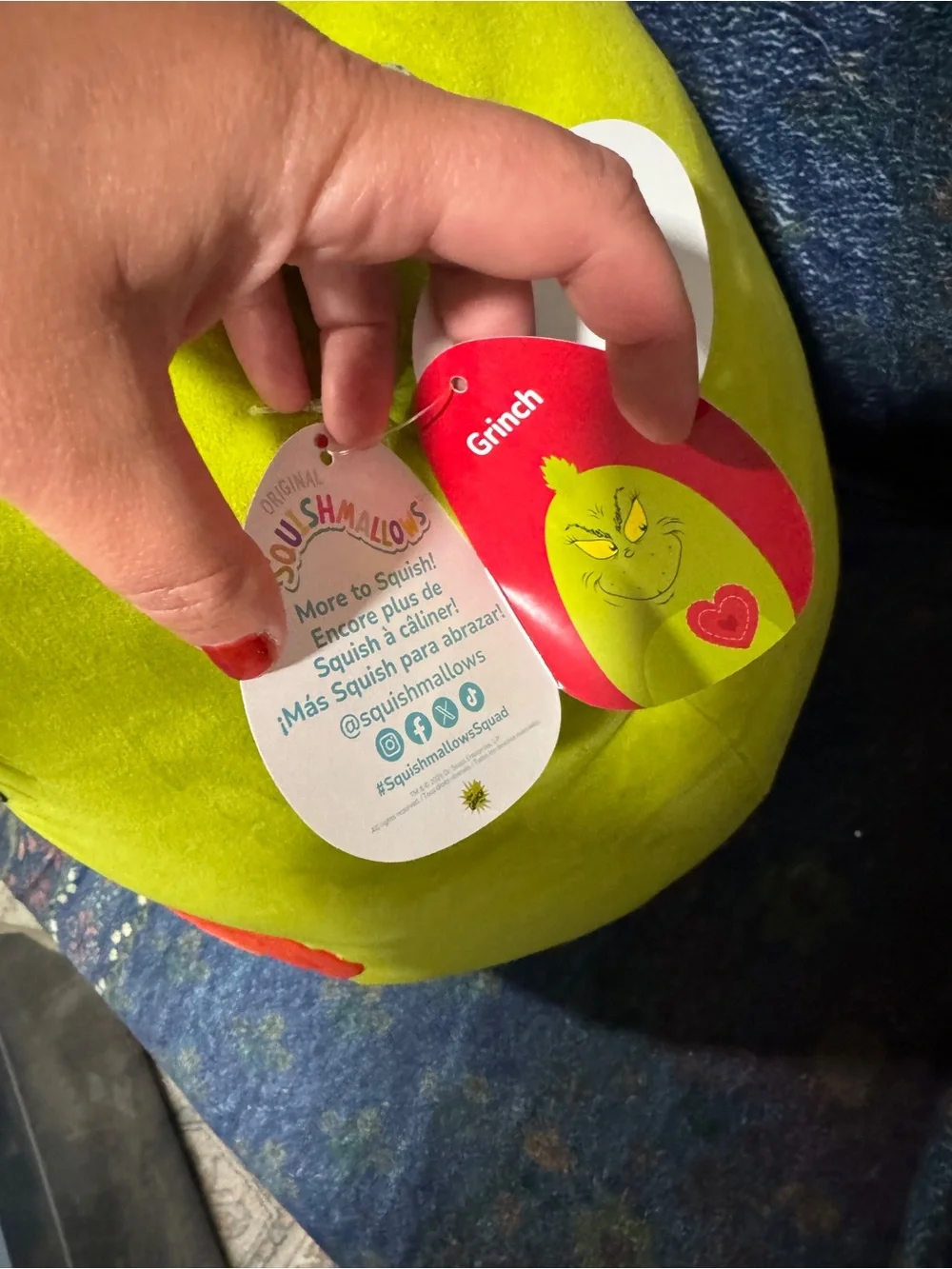 Squishmallows Green Grinch Plush Pillow with Red Heart